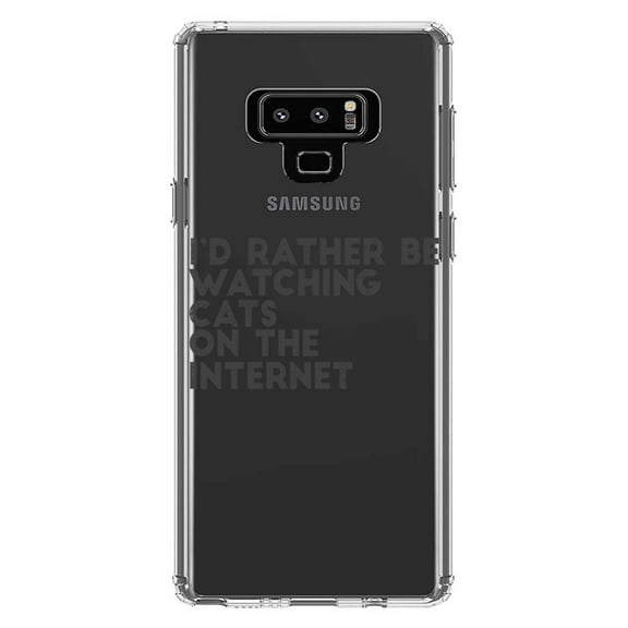 DistinctInk Clear Shockproof Hybrid Case for Samsung Galaxy Note 9 - TPU Bumper Acrylic Back Tempered Glass Screen Protector - Rather Be Watch Cats On The Internet