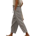 thumbnail image 1 of Ladies Pants Summer Solid Color Lace Patchwork Design High Waist Drawstring Pants with Pocket Ladies Dress Pants Khaki XXL, 1 of 4
