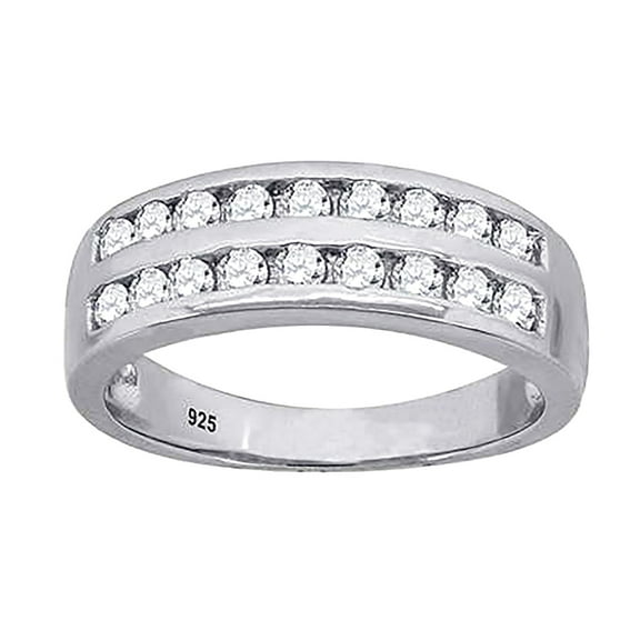 925 Sterling Silver Womens Cubic Zirconia Two-rows Bridal Wedding Engagement Anniversary Band Ring 6.3x4.3mm Wide Size 9