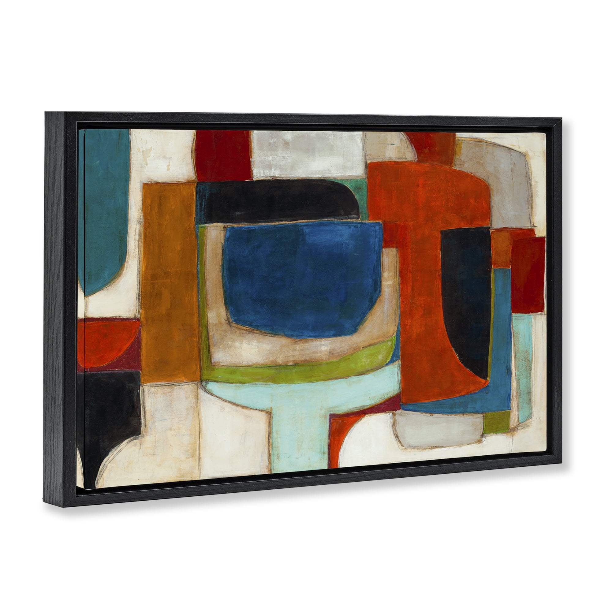 Stupell Industries Geometric Cubist Abstraction Abstract Painting Black Floater Framed Canvas Art Print Wall Art, 31 x 21