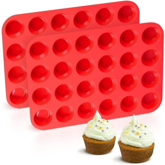 Silicone Mini Muffin Pan, 24 Cups Mini Cupcake Pans Silicone Muffin Tin for Baking Nonstick 2 Pack