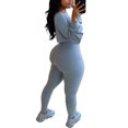 thumbnail image 3 of LUXUR Ladies Elastic Waist Sweatsuits Cropped Running Two Piece Outfit Blue Gray XL, 3 of 6