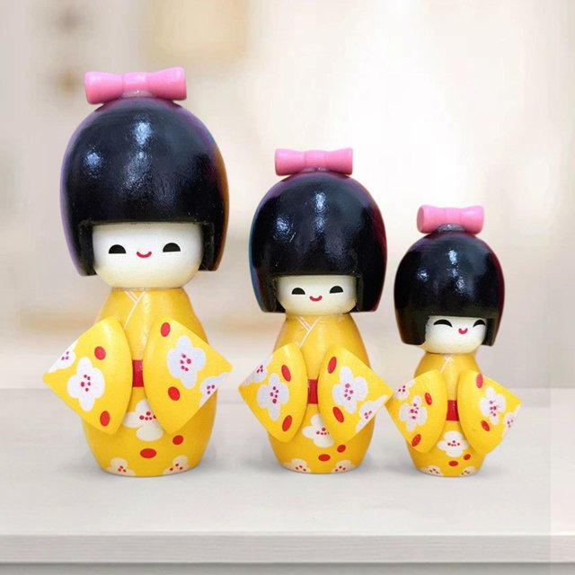 3 piezas de madera japonesa muñeca hecha a muñeca figura coleccionable regalo muñecas muñeca estatuil para decoración de mesa adornos navideños Amarillo Yotijar muñecas japonesas