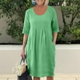 thumbnail image 2 of Riforla Summer Dresses for Women Solid Color Cotton Linen Pockets Tunic Midi Dress Frame Dress Green M, 2 of 6