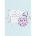 thumbnail image 2 of Argulvti Infant Baby Girls Shorts Outfits, Letter Print Short Sleeve T-Shirt with Shell Pattern Shorts and Bow Heaband Set, 2 of 9