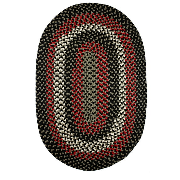 Indoor/Outdoor Rug, Black Reversible Braided Textured Design, 5Ft. X 8Ft. Oval Deck/Patio Carpet