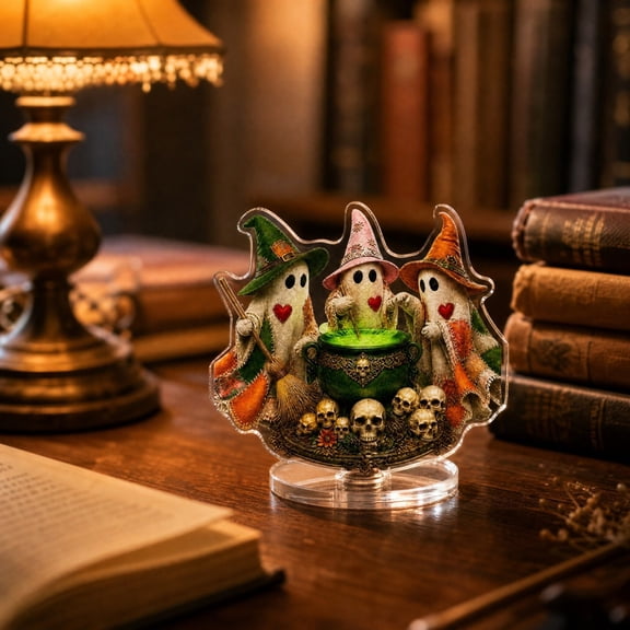 Halloween Ghost Decorations, 360 Degree Rotating 2D Ghost Figurine with Cute Desktop Design, Halloween Tabletop Ornament for Home Office Classroom Party Decor Spooky Holiday Display