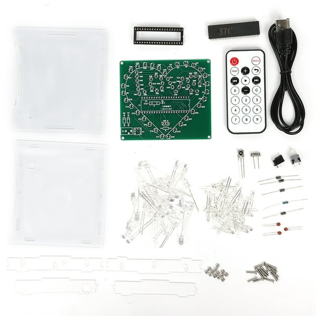 STC51 Kit de luz LED en forma de corazón con control remoto de DC4.5-5V de un solo chip con carcasa acrílica transparente de 2 mm