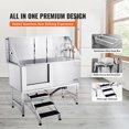 thumbnail image 4 of KFFKFF 62" Pet Bathing Station, Professional Stainless Steel Pet Grooming Tub, 440lbs Load Capacity Dog Washing Station Pet Grooming Tub for Home with Sliding Door, Faucet, Left Steps, 4 of 10