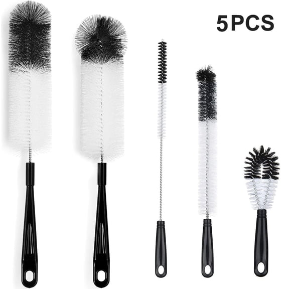Semfri 5-Pack Bottle Cleaning Brush Set Long Handle Bottle Cleaner for Washing Narrow Wine Beer Bottle Sports Water Cups Thermos Feeder Kettle Spout and Lid Cleanser Brushes