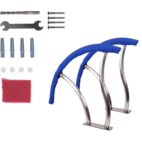 Dianslef Pool Handrail 30"x30" Swimming Pool Stair Rail 250LBS Load Capacity 304 Stainless Steel Rustproof Pool Handrail for Inground Pool with Blue Grip Cover