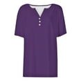 thumbnail image 3 of Pxiakgy Women’S Short Sleeve Henley T Shirts Women's Fashion Casual Solid Color Button Short Sleeve Top T Shirt Button Down Loose Fit Tops V Neck Ribbed Knit Shirts Wine Xl, 3 of 7
