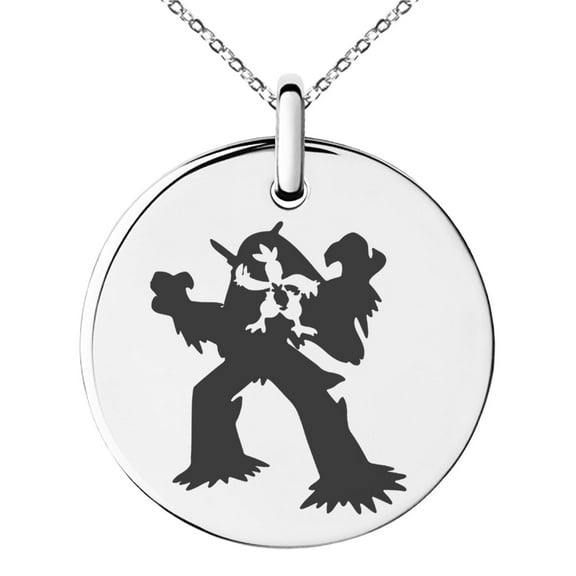 Tioneer Stainless Steel 3rd Gen Torchic Combusken Blaziken Pokémon Engraved Small Medallion Circle Charm Pendant Necklace