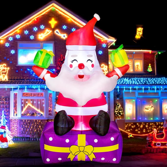 Luku Christmas Inflatables 6FT Santa Claus with Gift Boxes, Outdoor Blow Up Christmas Decorations with Built-in LED Lights