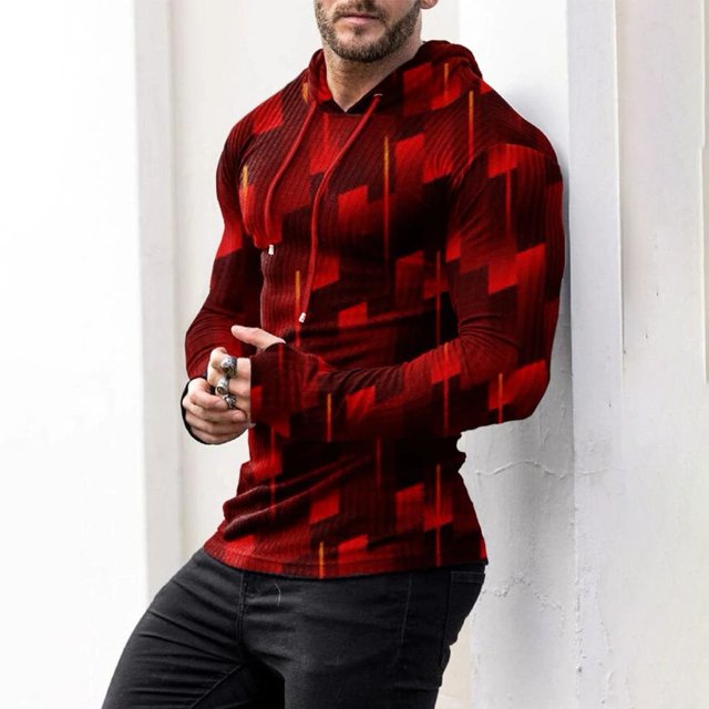 Men Print Pullover Hoodies Hooded Sweatshirts Jumper Muscle Activewear Tops