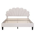 thumbnail image 3 of Queen Size Velvet Upholstered Platform Bed with Headboard, Stylish Queen Wood Bed Frame with Flower Pattern Headboard and Wooden Slats Support, Beige, 3 of 12