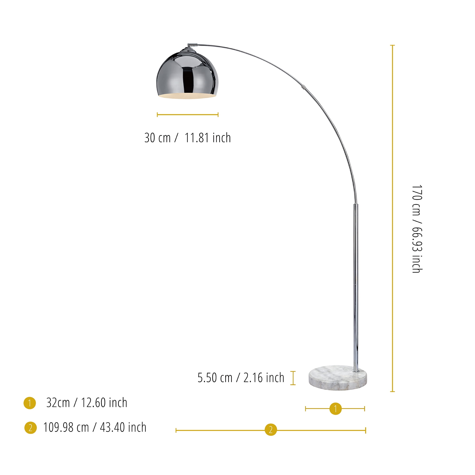 Teamson Home Arquer 66.93" Arc Floor Lamp with Faux Marble Base