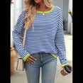 thumbnail image 4 of Suéteres de Mujer de Larga, Cuello Redondo, Rayas de Colores, Suéteres Casuales de Punto Azul XL, 4 of 8