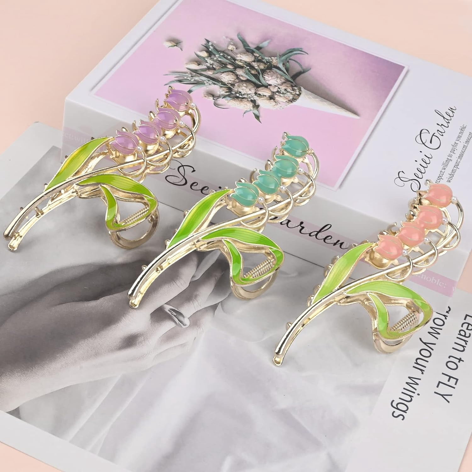 3-Piece Floral Metal Hair Accessories: Lily of the Valley Barrettes, Elegant Strong Hold Non-Slip Clamps for Thin/Medium Hair