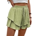 thumbnail image 1 of Pantalones cortos fluidos for mujer, falda pantalón estilo bohemio con volantes y mariposas, cintura alta, tela texturizada, doble capa, Color sólido, informal, 1 of 7