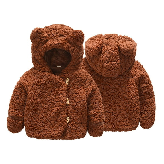 Esaierr Boys Girls Padded Thickened Lamb Wool Outwear Jacket,Long Sleeve Hoodie Hooded Coats,Fall Winter Cotton Hoodie Hooded Jacket for 6-24 Months