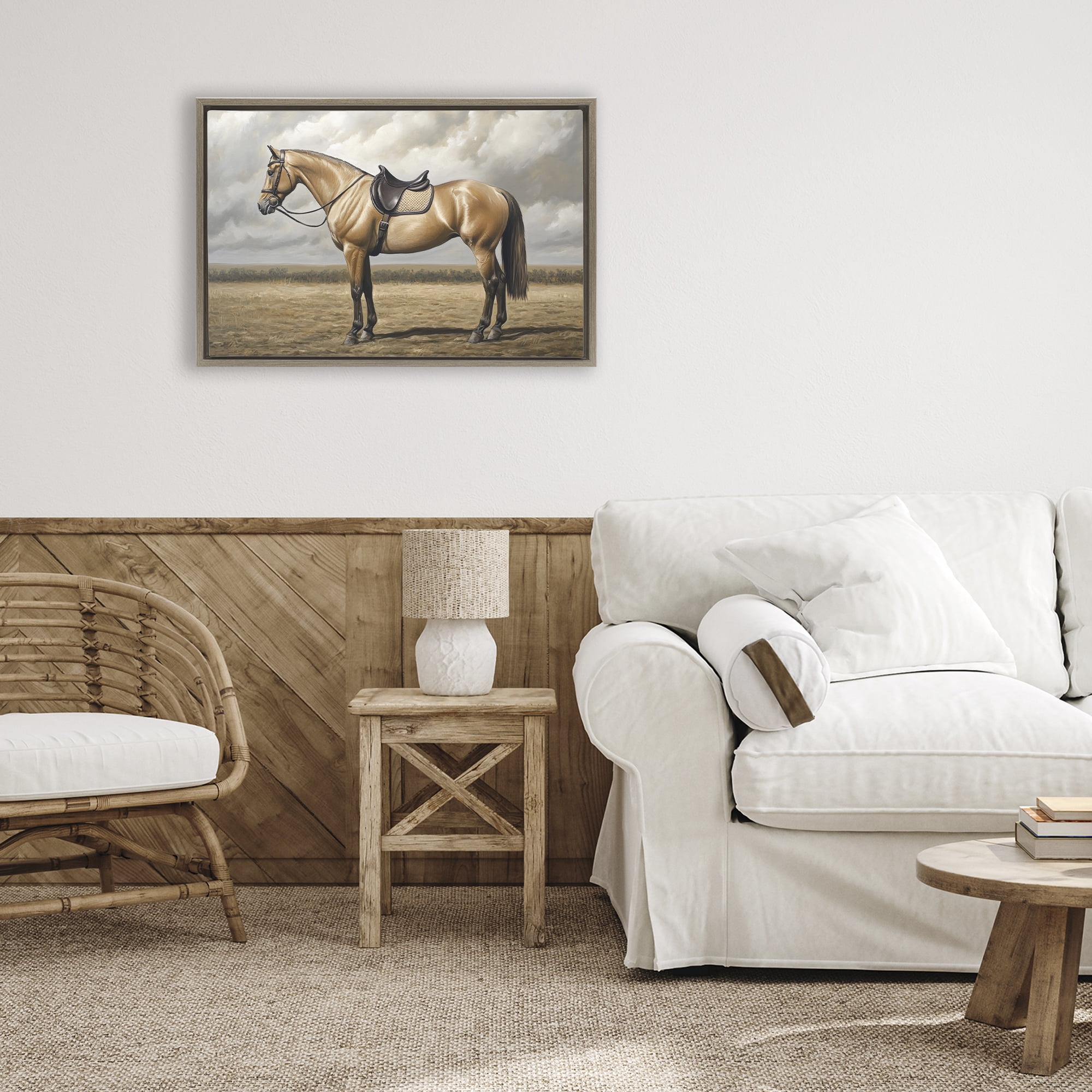 Stupell Industries Shiny Mare Saddled Up Brown Framed Floater Canvas Wall Art, design by Petal Prints Design