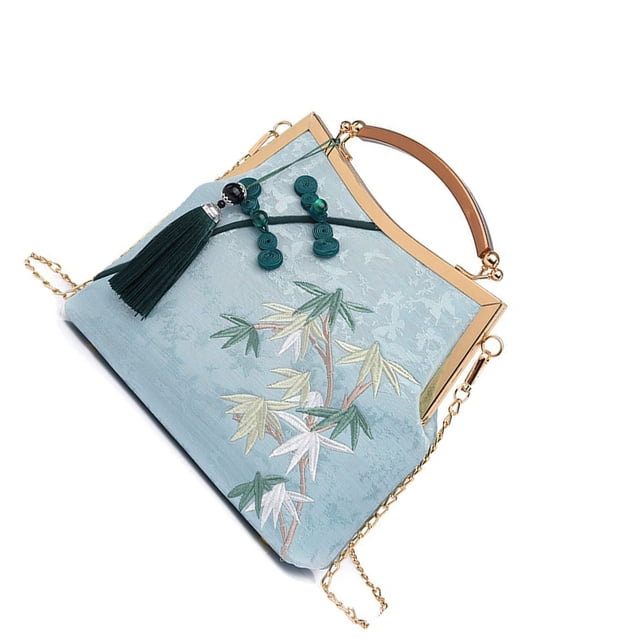 Bolso de hombro Sonducket para mujer con cierre de moda Vintage puro y flecos bordado Azul