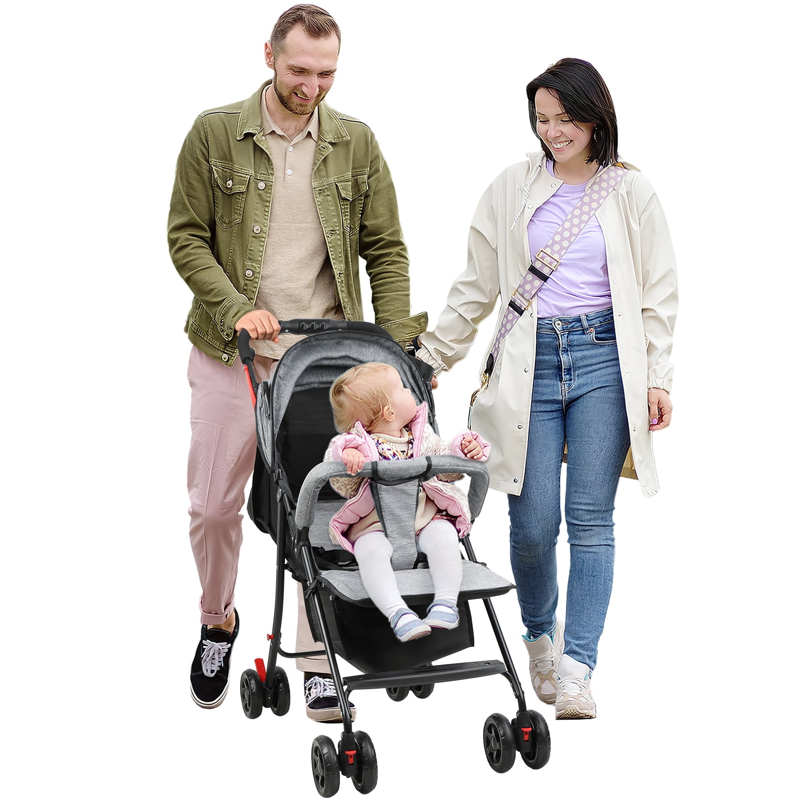 Tereitr Travel Baby Stroller, One-Hand Folding Infant Pushchair with Adjustable Backrest, Canopy, Storage Basket, Up to 10kg