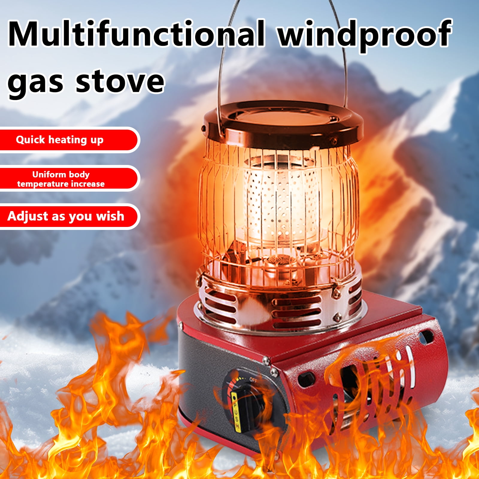Arcticwind Outdoor Camping Heater for Tents,Portable picnic heater,Tent Heater Stove for Camping,Outdoor Camping,Ice Fishing Heater,Cooking Dual-Use, Multifunctional Windproof Gas Stove,Red