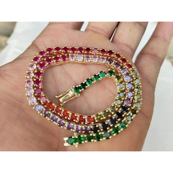 925 silver Lab multi Sapphire Tennis Necklace,Lab Sapphire Gemstones Necklace Birthstone Necklace,Mom Birthday Gift,Gift For Her