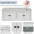 thumbnail image 5 of Rectangle Storage Bench with 4 Doors and Adjustable Shelves, Modern Linen Upholstered Wooden Shoe Bench with Removable Cushion and Round Handles for Living Room Entryway Porch, White, 5 of 8