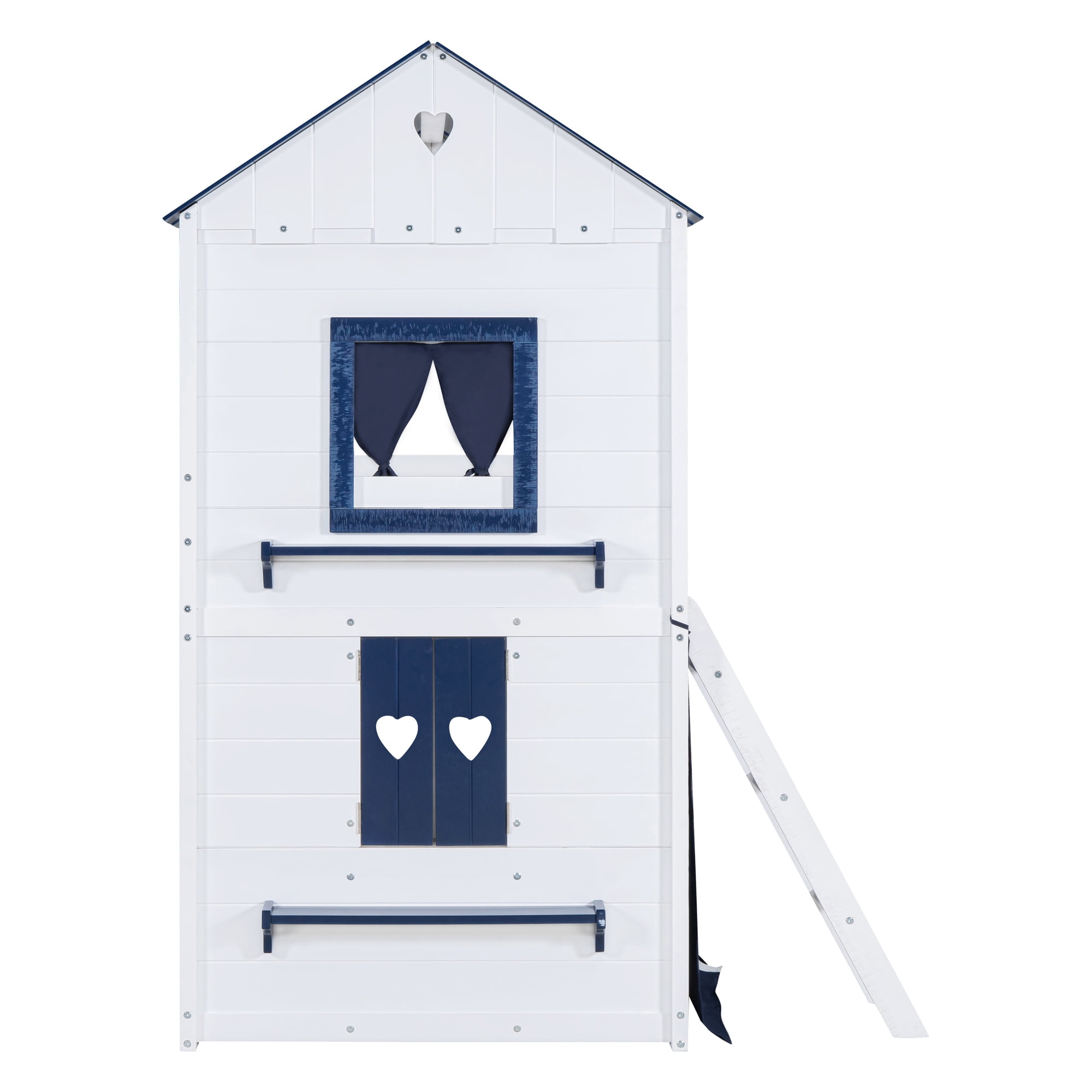Euroco Twin over Twin Size Bunk Bed, House Bed with Ladder and Tent for Kids Teens, Blue
