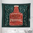 thumbnail image 1 of Tequila Tapestry, Retro Poster Like Design Swirls and Bottle with Sugar Skull, Fabric Wall Hanging Decor for Bedroom Living Room Dorm, 5 Sizes, Charcoal Grey Paprika, by Ambesonne, 1 of 1