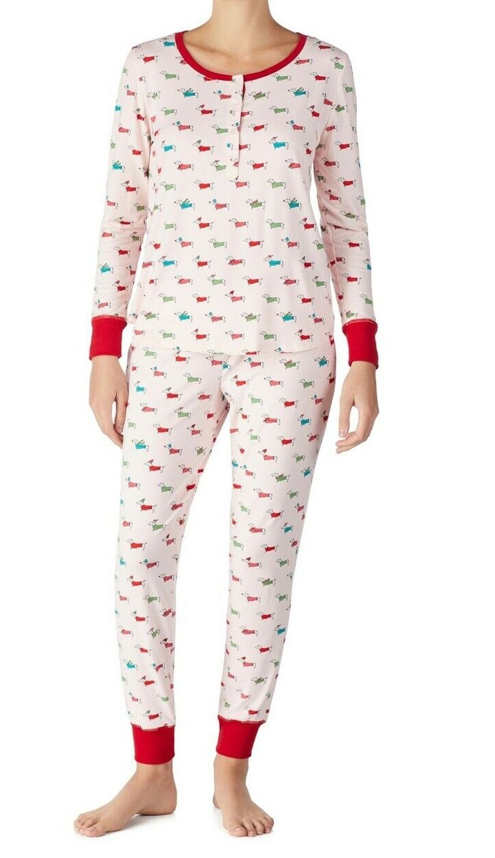 Womens Sleepwear Red Large Dog Print Pajama Set L