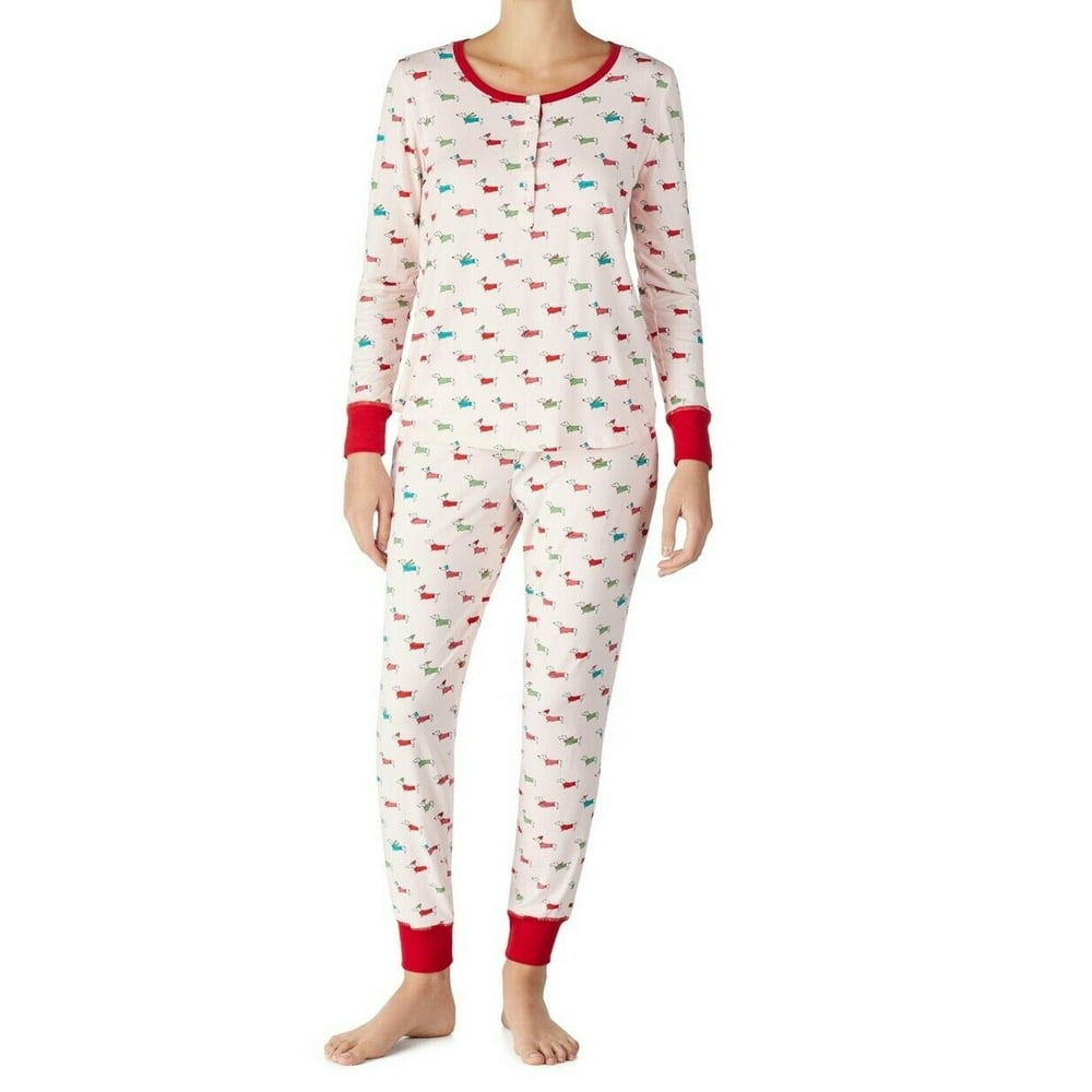 Kate Spade New York Womens Sleepwear Red Large Dog Print Pajama Set L