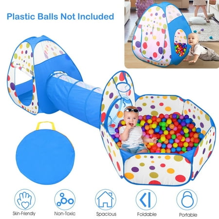 Imountek 3 in 1 Collapsible Kids Play Tent, Indoor Outdoor Ball Pit Play House for Boys Girls, Blue