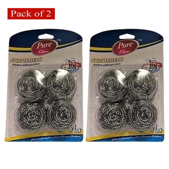 Pure Kleen 4 Count Stainless Steel Scrubber/Blister Card (Pack of 2)