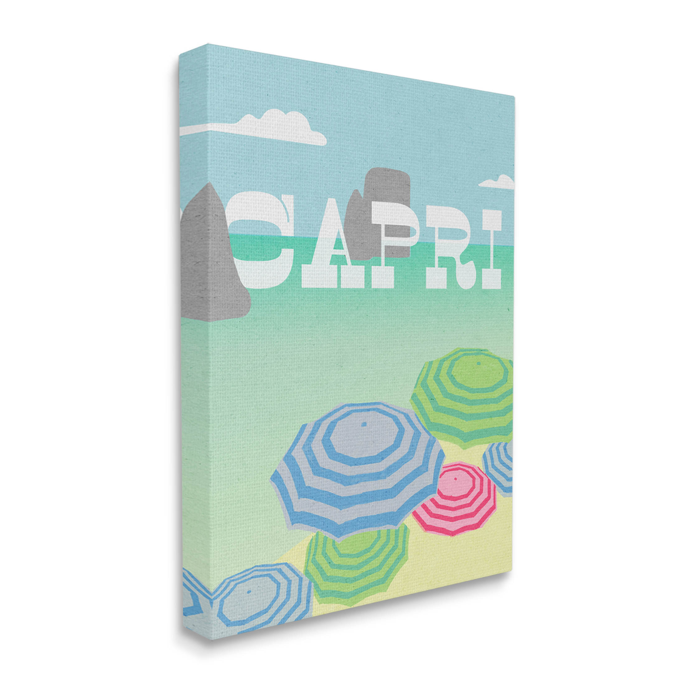 Stupell Industries Capri Beach Shore Umbrellas Graphic Art Gallery Wrapped Canvas Print Wall Art, Design by Lil' Rue