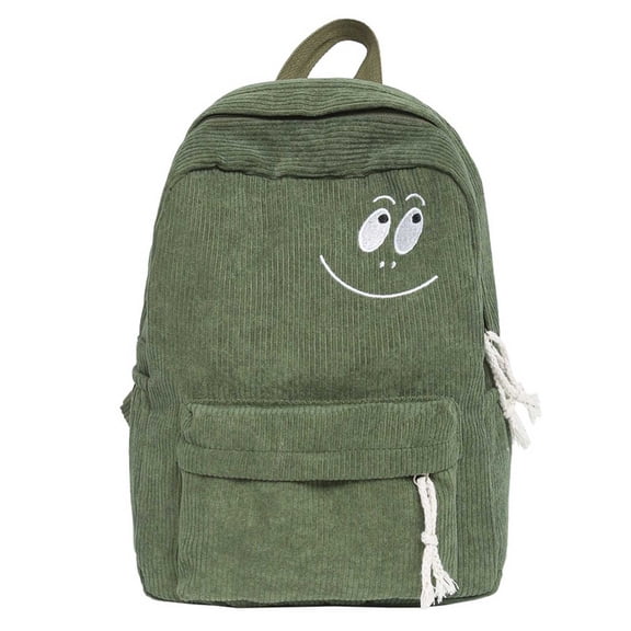 Backpack Corduroy Smile Face Embroidery Casual Backpack Large Capacity Lightweight Daypack
