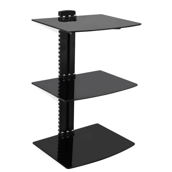 Mount-It! Floating Wall Mounted AV Entertainment Shelf 3 Black Tempered Glass Shelves