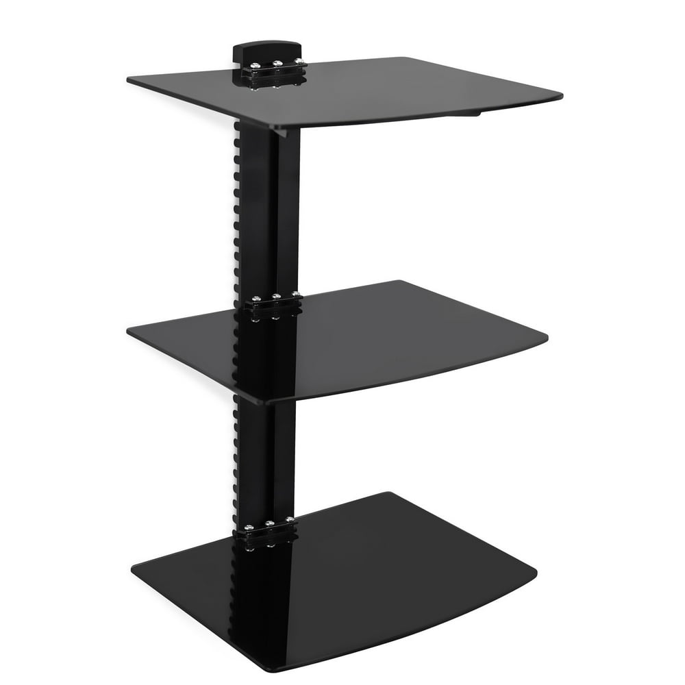 MountIt! Floating Wall Mounted AV Entertainment Shelf 3 Black Tempered