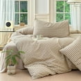 thumbnail image 3 of Tan Gingham Grid Duvet Cover Queen 3 Pieces Beige Plaid Duvet Cover  Washed Cotton Boho Plaid Comforter Cover with 2 Pillowcases Farmhouse Checkered Gingham Bedding Set Queen, 3 of 8