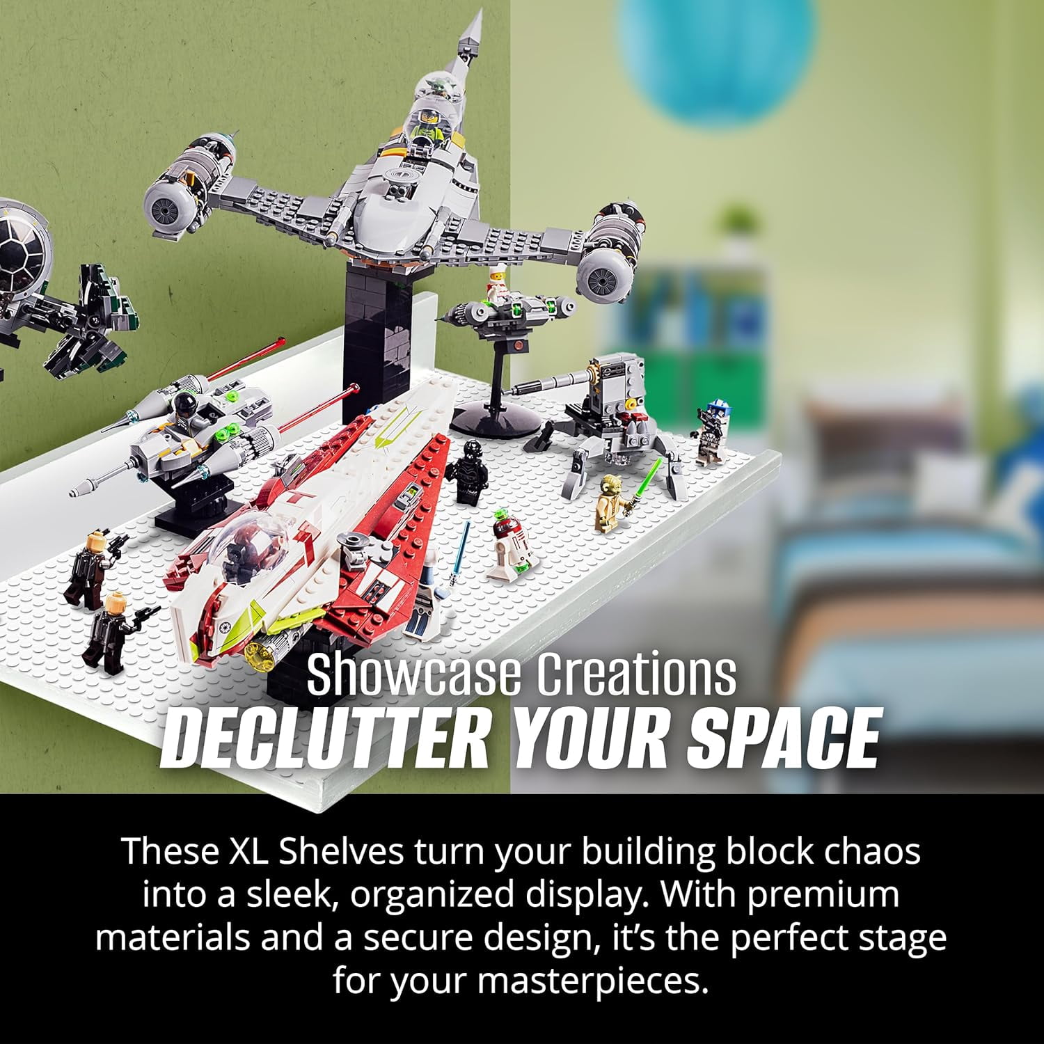 Brickmaster Displays - XL Shelves Floating Shelves for Building Block Display - Compatible as a Lego Display Shelf - Floating Shelves for Wall - Works with Major Building Blocks - White, 2-Pack