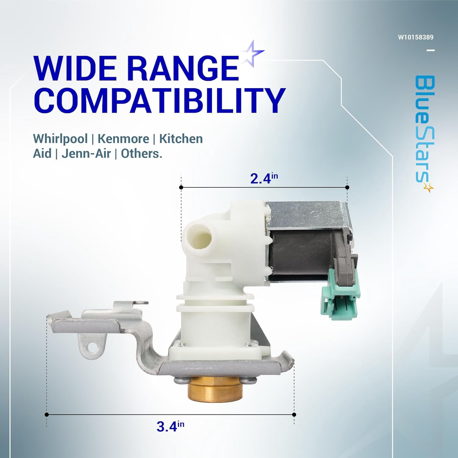 RVKXHD W10158389 Dishwasher Water Inlet Valve Replacement - Compatible with Whirlpool Kenmore Dishwashers - Replaces AP6015932 8558986 8558987 8558988 8563405 8563406 8563407 W10158387