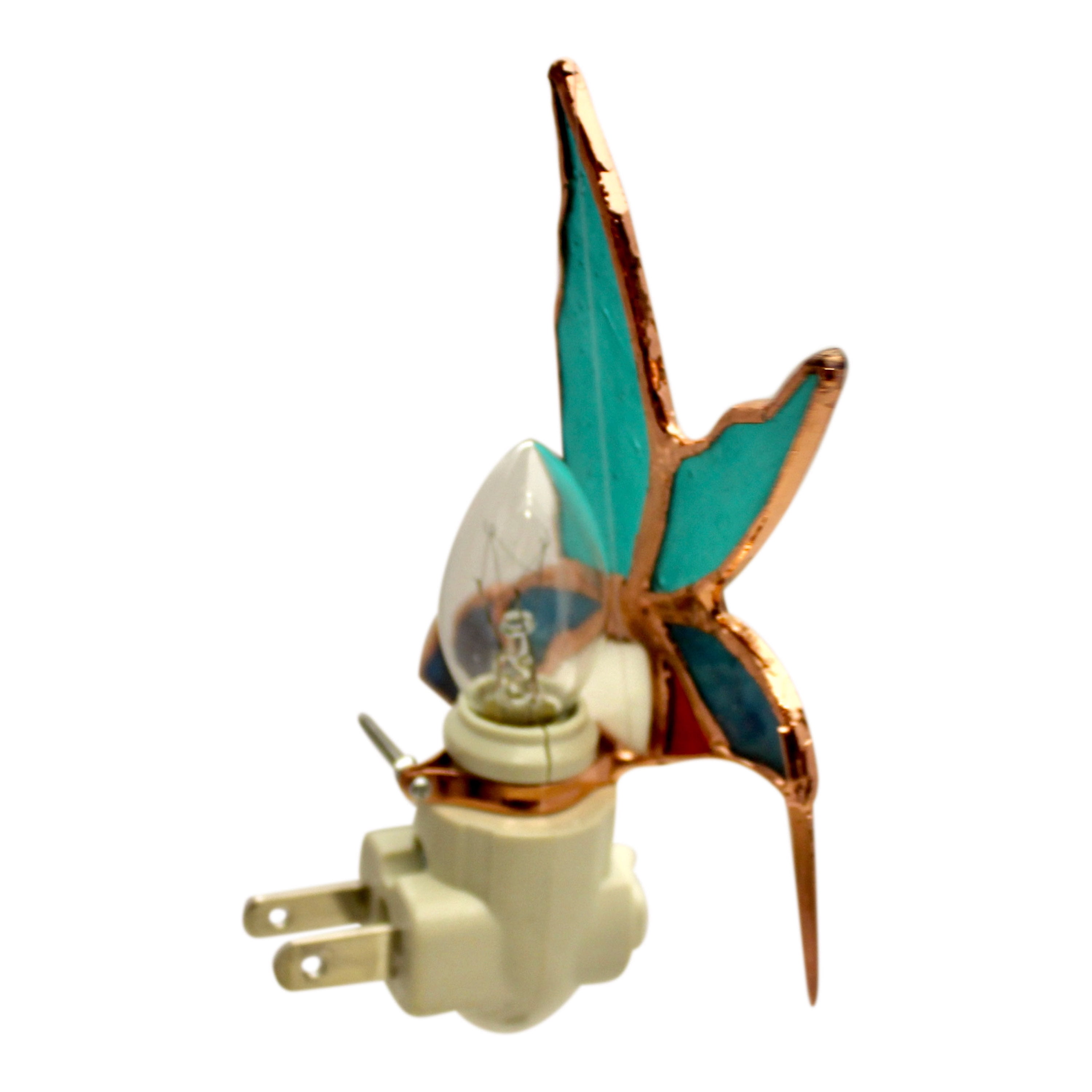 Gift Essentials Hummingbird Night Light Stained Glass Nightlight Blue Incandescent Light Bulb