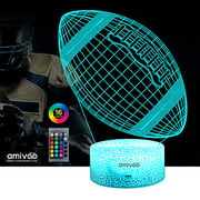 AMIVOO Football Night Light for Kids, 16 Colors Changing Football Sport Gifts Dimmable Bedside Lamp with Remote Control, Xmas Birthday Gifts for Kids Football Fans (American Football)