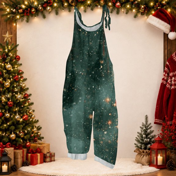 Lumtrix Christmas Rompers for Women Wide Leg Holiday Funny Christmas Pattern Sleeveless Plus Size Casual Jumpsuits with Pockets Green M