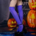thumbnail image 5 of IWRICH Women's Halloween Skeleton Thigh High Socks over Knee Stockings with Double-Sided Printing Purple, 5 of 6