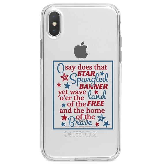 DistinctInk Clear Shockproof Hybrid Case for iPhone XR (6.1" Screen) - TPU Bumper Acrylic Back Tempered Glass Screen Protector - Star Spangled Banner Word Art