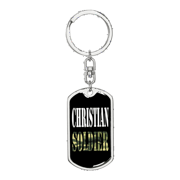 Christian Soldier Stainless Steel or 18k Gold Premium Swivel Dog Tag Keychain